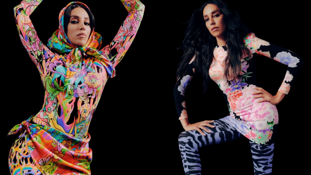 Lea T poses wearing pieces from the new Desigual x María Escoté collection.