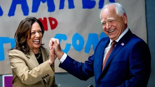 Democratic Presidential Candidate Us Vice President Kamala Harris Vp Pick Minnesota Governor Tim Walz During Campaign Office Vis