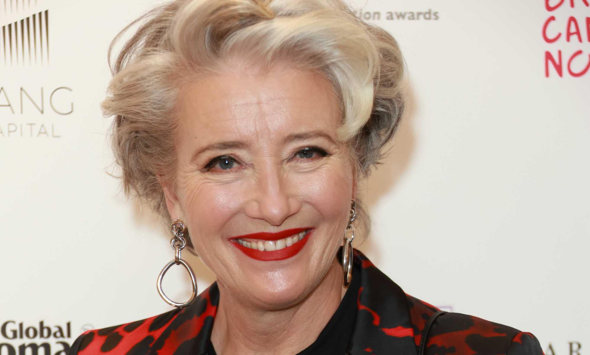 Emma Thompson wearing red lipstick